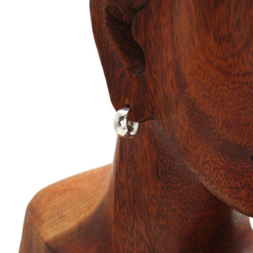 7mm Wide Hammered Cigar Band Design Hoop Post Earrings | Wholesale Sterling Silver Jewelry | Alternate