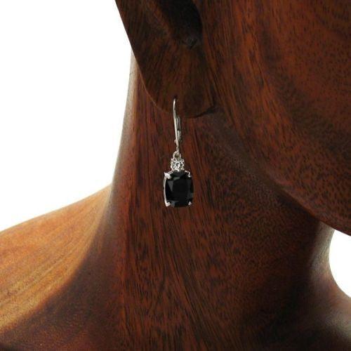 8.0 carat black and clear CZ latch back earrings | Wholesale 925 Sterling Silver Jewelry | Alternate photo