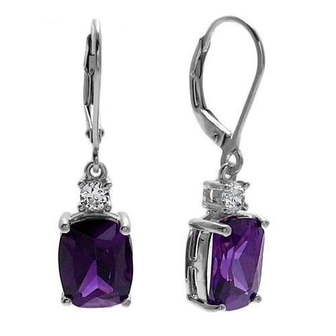 8.0 carat purple and clear CZ latch back earrings | Wholesale 925 Sterling Silver Jewelry | Item photo