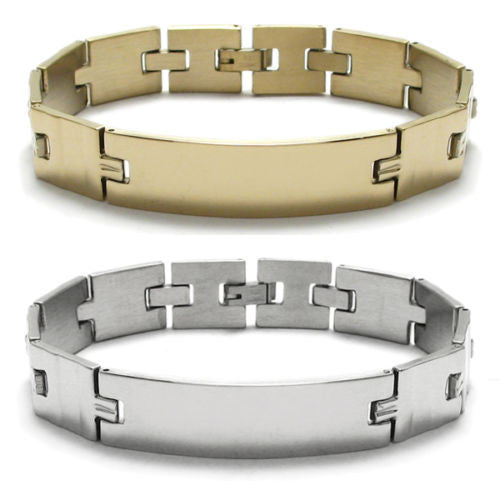 Square links bracelet with engravable plate | Gold and Steel | Wholesale 316L Stainless Steel Jewelry | Combo photo