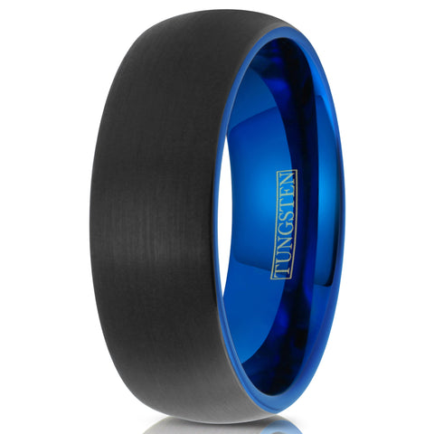 Black tungsten carbide ring w/ brushed finish outer band & sapphire blue inner band | 8mm White photo