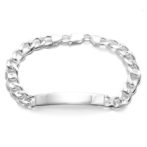 8mm (220 Gauge) Cuban link ID bracelet w. engravable plate | Wholesale 925 Sterling Silver Jewelry | Item photo