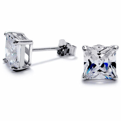 8mm Princess Cut Square 2.00 Carat CZ Post Stud Earrings | Wholesale Sterling Silver Jewelry | Main
