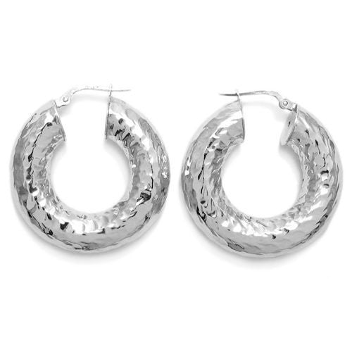 Gorgeous 8mm Wide Hammered Round Hoop Earrings | Wholesale Sterling Silver Jewelry | Alternate
