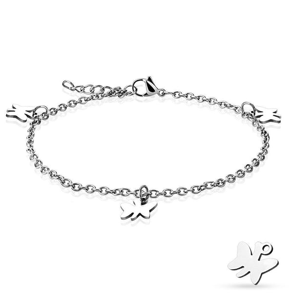 Dashing 9"-10" Butterfly Charm Chain Anklet | Wholesale 316L Stainless Steel Jewelry 