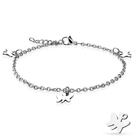Dashing 9"-10" Butterfly Charm Chain Anklet | Wholesale 316L Stainless Steel Jewelry 