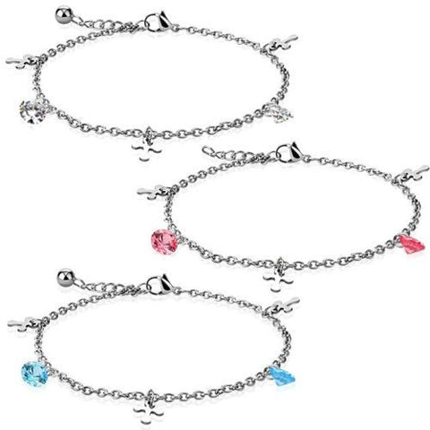 9-10 Cross and CZ Anklet in Different Colors | Wholesale 316L Stainless Steel Jewelry 