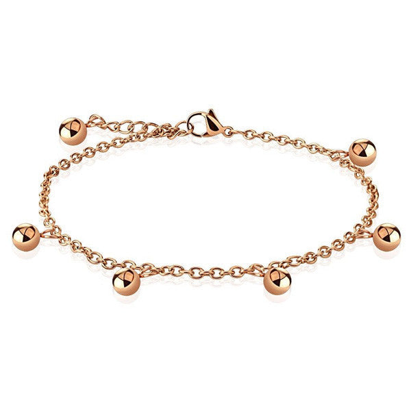 Rose Gold 9"-10" Multi-Bead Ankle Bracelet Anklet | Wholesale 316L Stainless Steel Jewelry