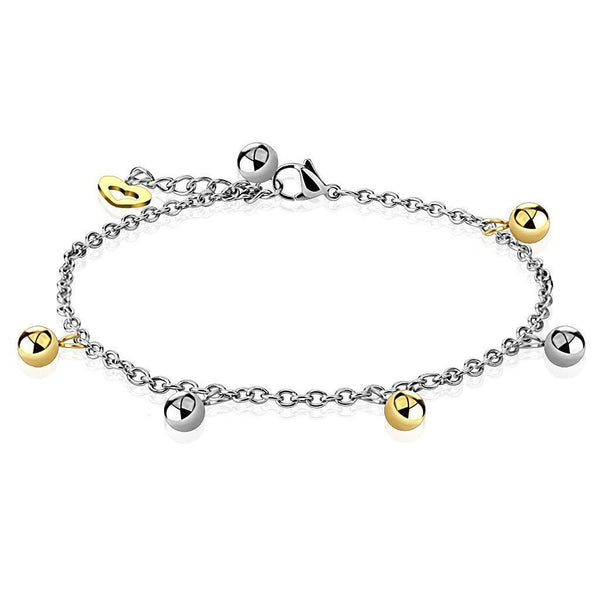 Radiant 9"-10" Silver and Gold Bead Anklet with Heart | Wholesale 316L Stainless Steel Jewelry 