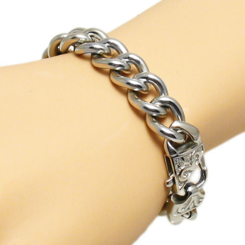 9" Oval Cuban link bracelet w/ Fleur-de-Lis clasp | Wholesale 316L Stainless Steel Jewelry | Alternate photo