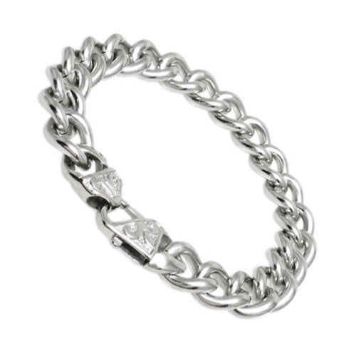 Classic Stainless Steel 9" Oval Cuban Link Bracelet with Fleur-de-Lis Embossed Clasp.