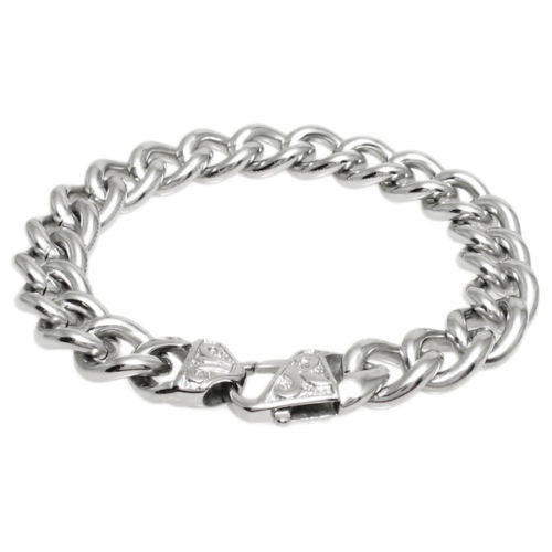 9" Oval Cuban link bracelet w/ Fleur-de-Lis clasp | Wholesale 316L Stainless Steel Jewelry | Item photo