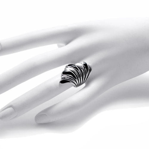 Magnificent Fan Ring with Stunning Black Onyx Inlay. Wholesale Sterling Silver Rings. Hand photo.