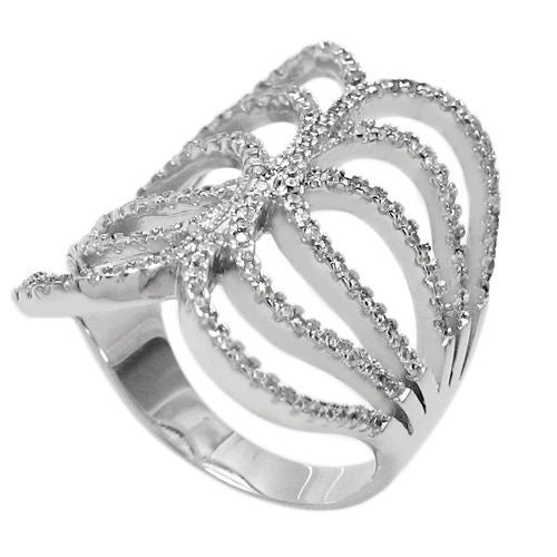 Artist interpretation of butterfly wings embellished with CZs. Wholesale sterling silver rings. Main photo.