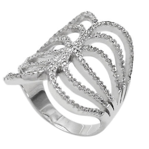 Artist interpretation of butterfly wings embellished with CZs. Wholesale sterling silver rings. Main photo.