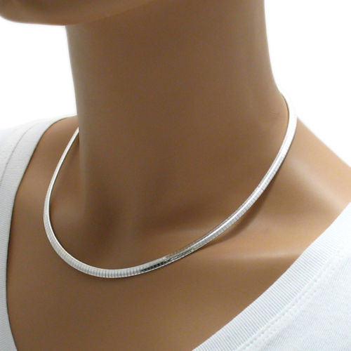 Sterling silver domed omega necklace in 4mm | Discount 925 Sterling Silver Jewelry | Alternate photo