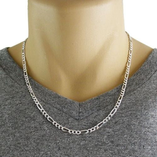 Sterling silver figaro chain with pave finish in 4mm width | Discount 925 Sterling Silver Jewelry | Alternate 