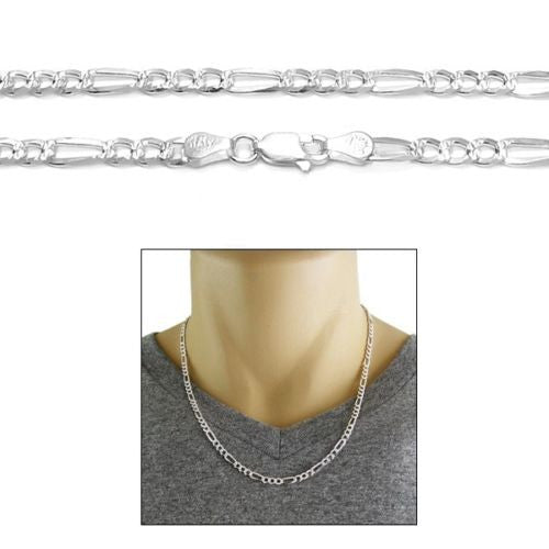 Sterling silver figaro chain with pave finish in 4mm width | Discount 925 Sterling Silver Jewelry | Combo