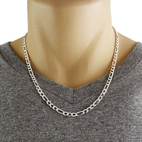 Sterling silver figaro chain with pave finish in 5mm width | Discount 925 Sterling Silver Jewelry | Combo