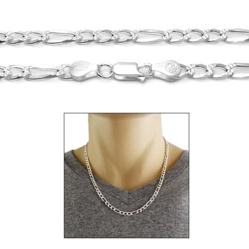 Sterling silver figaro chain with pave finish in 5mm width | Discount 925 Sterling Silver Jewelry | Alternate