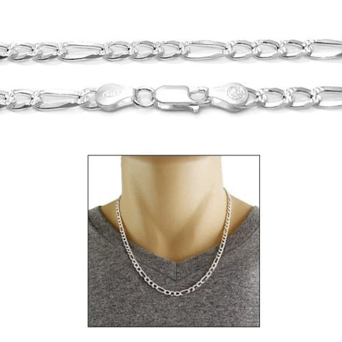 Sterling silver figaro chain with pave finish in 5mm width | Discount 925 Sterling Silver Jewelry | Alternate