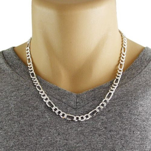 Sterling silver figaro chain with pave finish in 6.5mm width | Discount 925 Sterling Silver Jewelry | Alternate