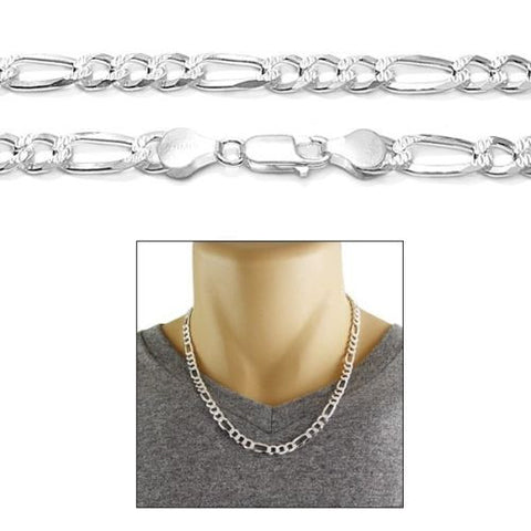 Sterling silver figaro chain with pave finish in 6.5mm width | Discount 925 Sterling Silver Jewelry | Combo