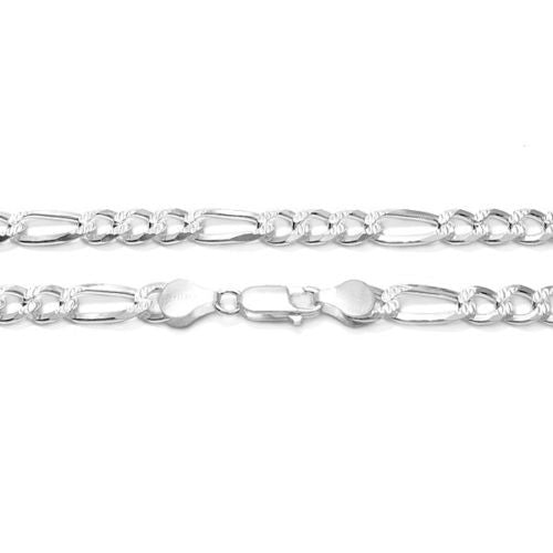 Sterling silver figaro chain with pave finish in 6.5mm width | Discount 925 Sterling Silver Jewelry | Item