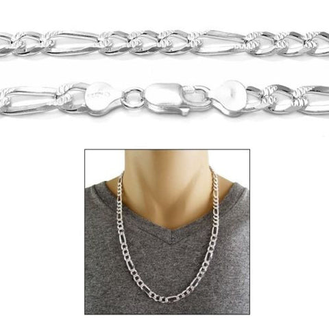 Sterling silver figaro chain with pave finish in 7mm width | Discount 925 Sterling Silver Jewelry | Combo