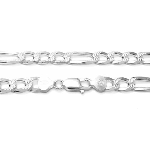 Sterling silver figaro chain with pave finish in 8mm width | Discount 925 Sterling Silver Jewelry | Item