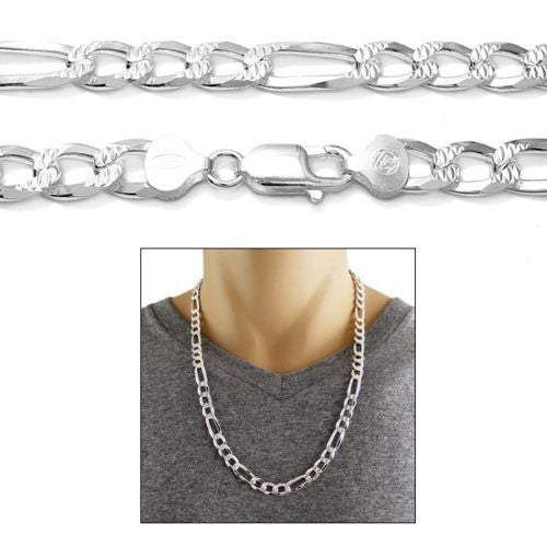 Sterling silver figaro chain with pave finish in 8mm width | Discount 925 Sterling Silver Jewelry | Combo