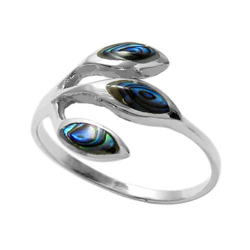 Sparkling Ring with 3 Marquise Abalone Stones. Wholesale sterling silver rings. Main photo.