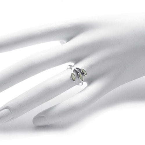 Elegant Ring with 3 Marquise Mother of Pearl Stones. Wholesale Sterling Silver Rings. Hand photo.