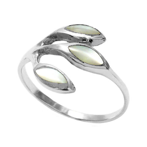 Elegant Ring with 3 Marquise Mother of Pearl Stones. Wholesale Sterling Silver Rings. Main photo.