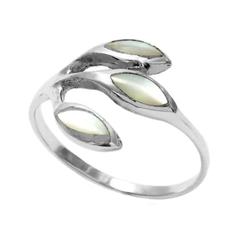 Elegant Ring with 3 Marquise Mother of Pearl Stones. Wholesale Sterling Silver Rings. Main photo.