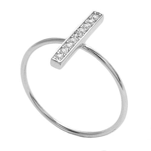 Minimalist style perpendicular bar ring with 9 small CZs. Wholesale Sterling Silver Rings. Main photo.