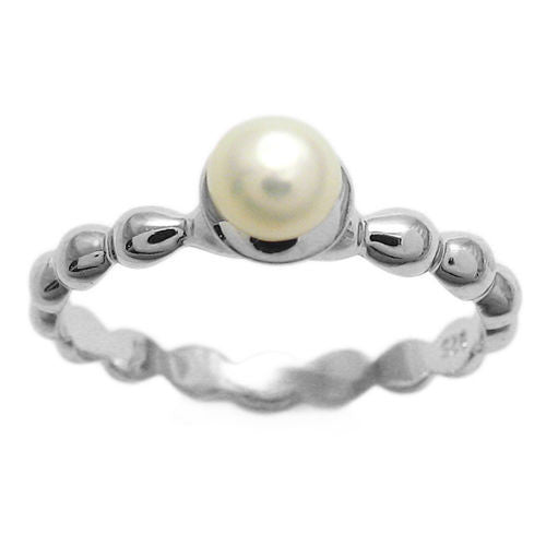 Beautiful and Posh Twisted Band Ring with Pearl. Wholesale Sterling Silver Rings. Top view.