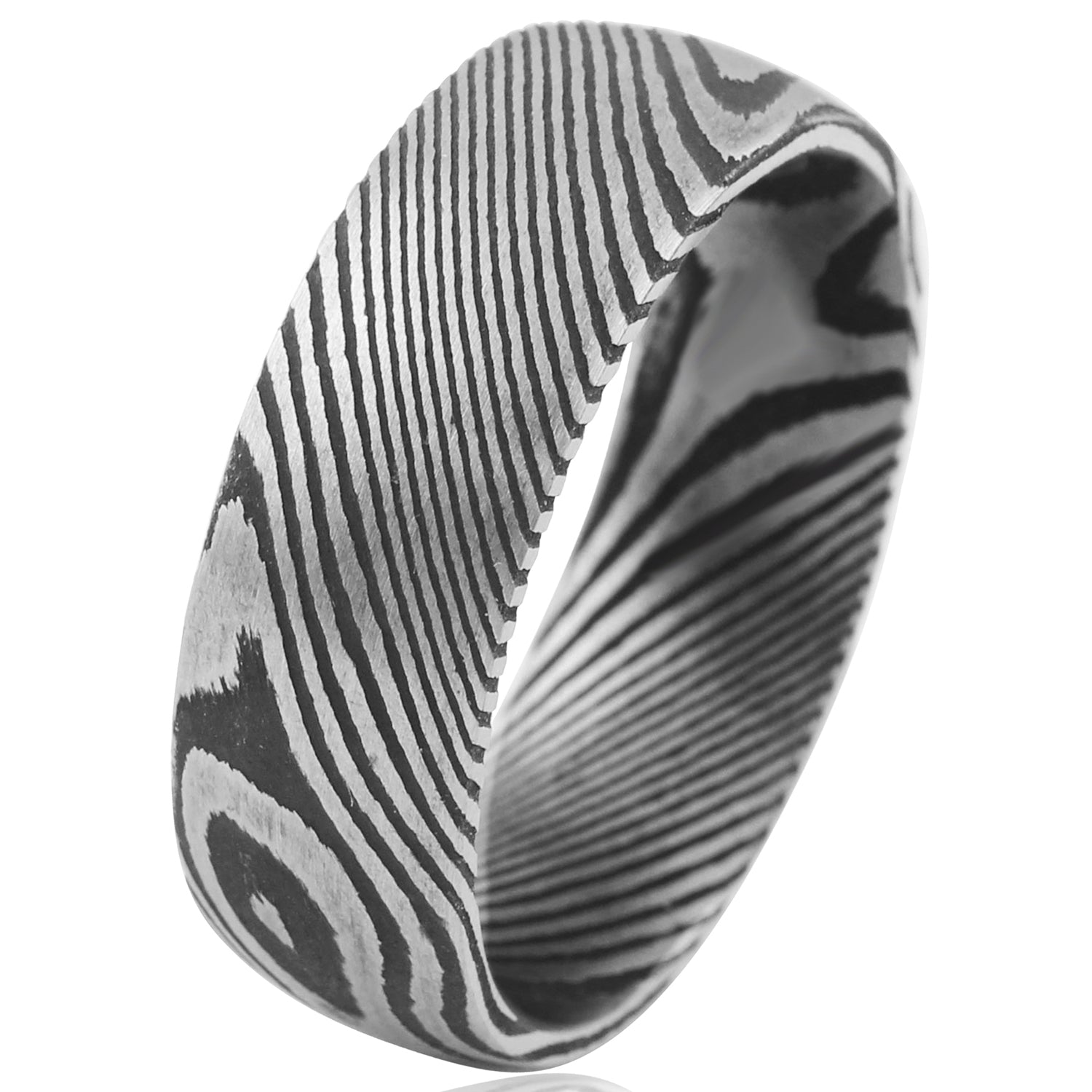 Awesome Black and Silver 8mm Dome Style Zebra Stripe Damascus Steel Ba 
