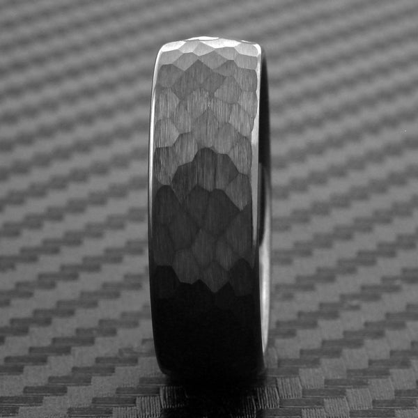 Black Brushed Hammered Finish 8mm Low Dome Tungsten Carbide Band Ring.