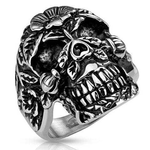 Wide cast stainless steel Sugar Skull (Calavera) Ring. Wholesale Jewelry | Main photo