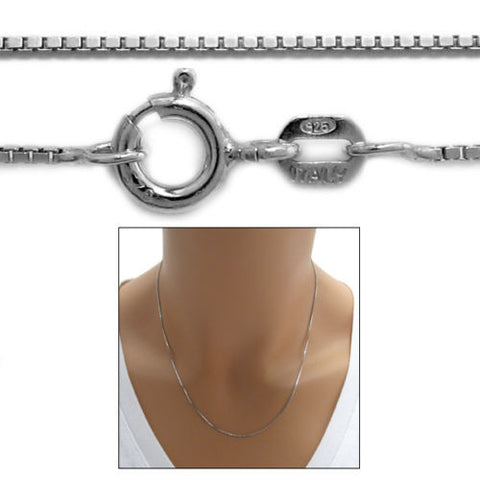 Sterling Silver Rhodium Finish Box Chain Necklace 0.80mm (Gauge 015). Available in 4 Lengths.