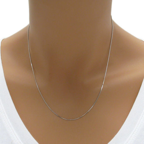 Sterling Silver Rhodium Mirror Box Chain Necklace 0.80mm (Gauge 015). Available in 6 Lengths.