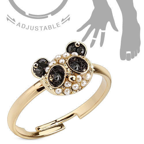 Adjustable Panda Mid-Ring/ToeRing with CZs and Pearls | Wholesale 316L Stainless Steel Jewelry |