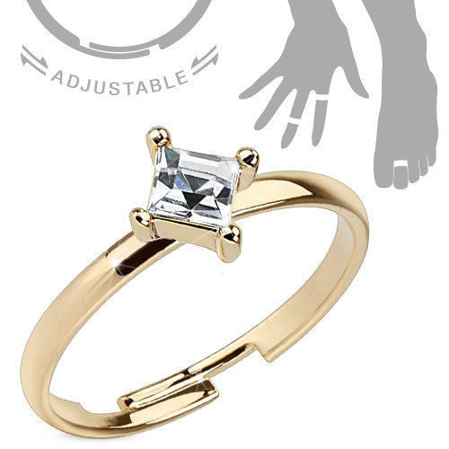 Adjustable 14K Gold Over Princess Cut CZ Mid-Ring/Toe Ring | Wholesale 316L Stainless Steel Jewelry |
