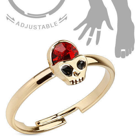 Adjustable Alien Skull with Red CZ Mid-Ring/Toe-Ring | Wholesale 316L Stainless Steel Jewelry 