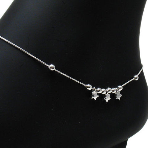 Lovely Adjustable Beads & Stars Anklet | Wholesale Sterling Silver Jewelry | Main