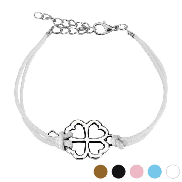 Marvelous Adjustable Cast Iron Four Leaf Clover Leatherette Bracelet - 5 Colors | Wholesale 316L Stainless Steel