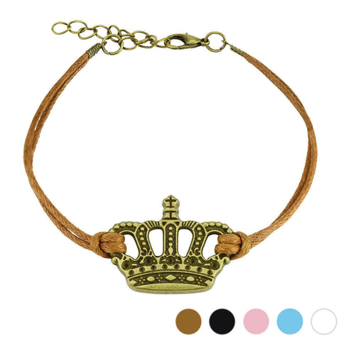 Royal Adjustable Cast Iron Regal Crown Leatherette Bracelet - 5 Colors | Wholesale 316L Stainless Steel Jewelry 
