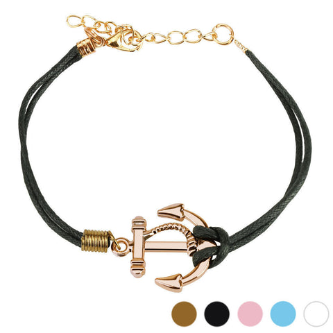Beautiful Cast Iron Rose Gold Anchor Leatherette Bracelet | Wholesale 316L Stainless Steel Jewelry | Main