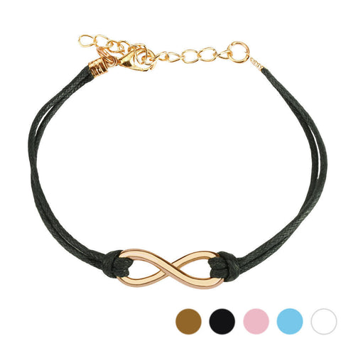 Fashionable Cast Iron Rose Gold Infinity Leatherette Adjustable Bracelet - 5 Colors | Wholesale 316L Stainless Steel Jewelry 